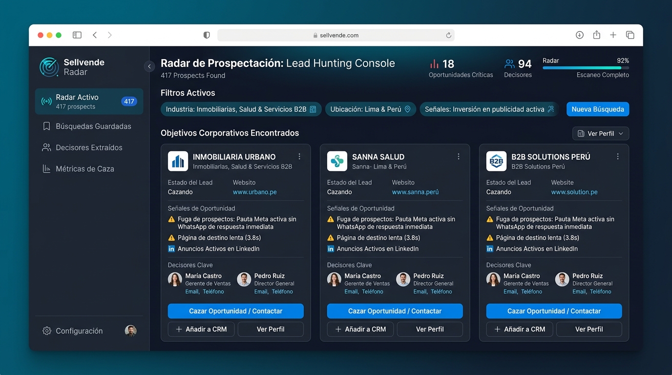 Sellvende Radar: Motor de prospección B2B y caza de clientes con dolores comerciales